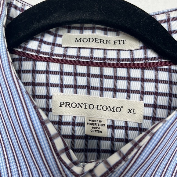 Pronto Uomo Modern Fit Blue Red Striped Cotton Dress Shirt Sz XL - Picture 2 of 4